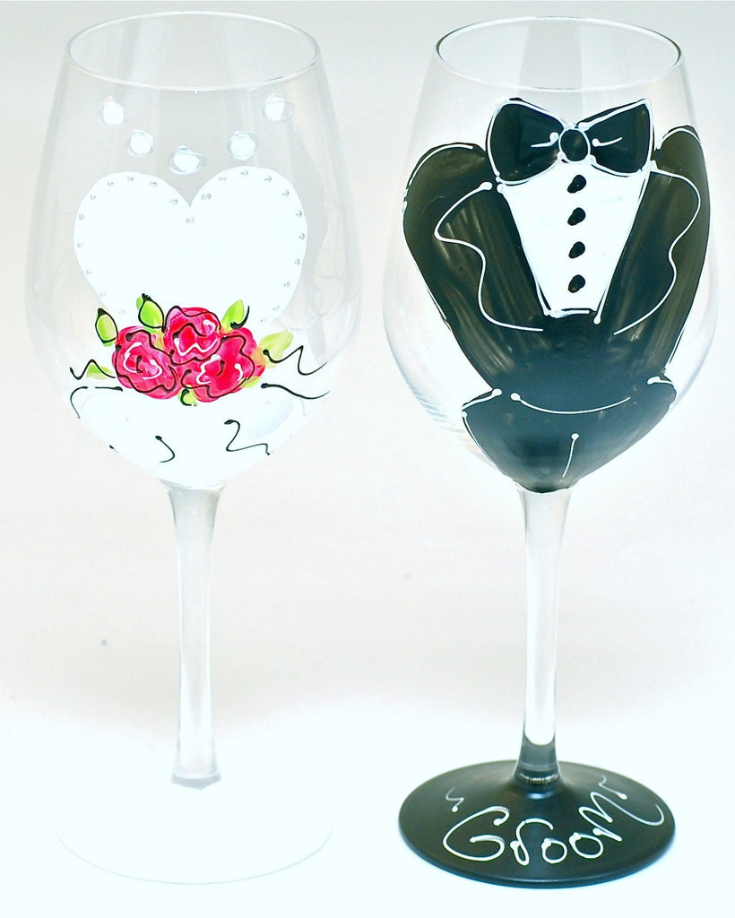 Wedding "Groom Tux"  Hand Painted Tux Glass for the Groom - Personalized