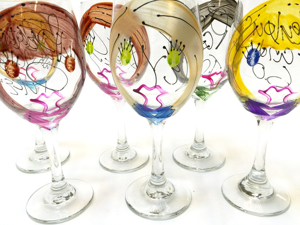 Custom Wine "Girlfriends" or "Sisters" - Hand Painted Sisters Wine Glass with 2 Faces -Personalized